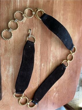 Gold Rope Link Belt with Black Suede Panels